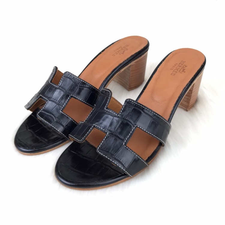 HERMES OASİS SANDALS SİYAH CROCO